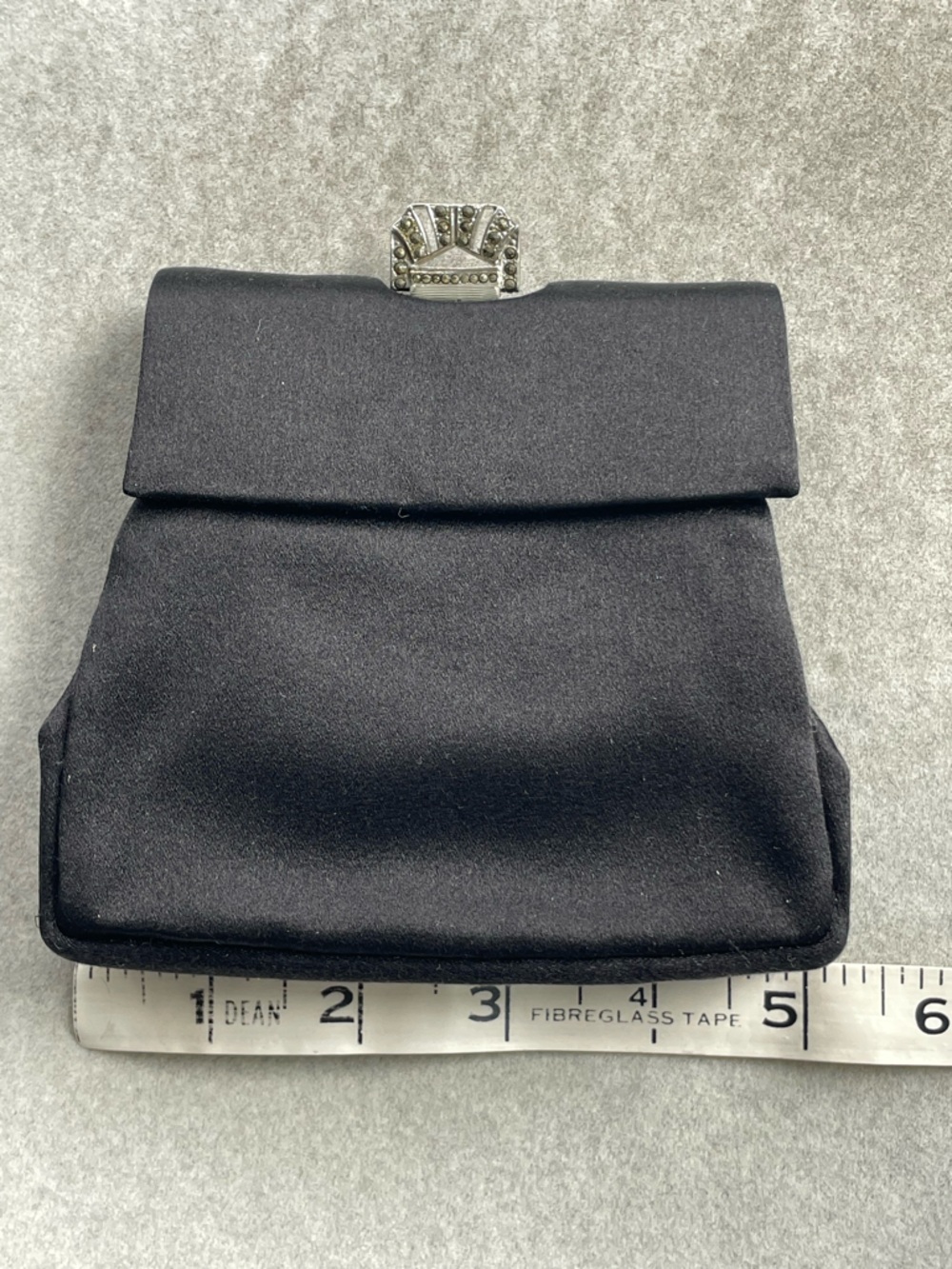 Barney’s New York Black Satin Fold Over Clutch With Marquisette Clasp NWOT - Picture 4 of 14